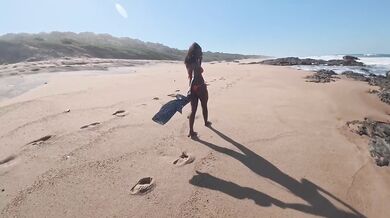 Ebony milf rides hung dick teasing while beach voyeurs watch