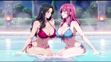 Two lesbian girls soaking in steaming baths then pulsing apart leaking lewd squirts Hentai