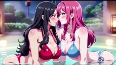 Two lesbian girls soaking in steaming baths then pulsing apart leaking lewd squirts Hentai