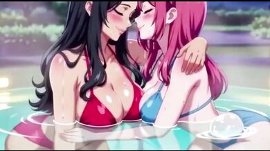 Two lesbian girls soaking in steaming baths then pulsing apart leaking lewd squirts Hentai