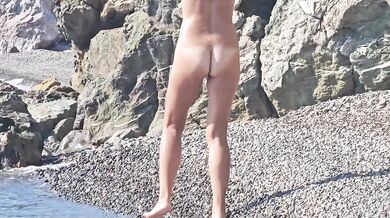 Nudist wife’s gaping pussy ruined her panties right on the public beach