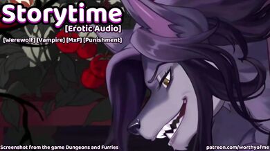 Werewolf gets punished by vampire in erotic audio gaming session