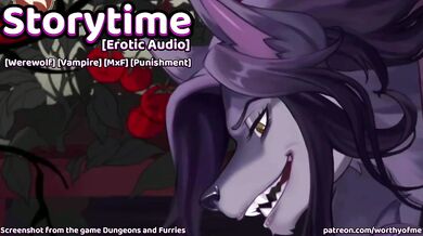 Werewolf gets punished by vampire in erotic audio gaming session