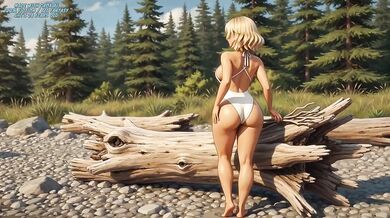 Blonde Beach Babe Bared and Dripping on Sand Dunes