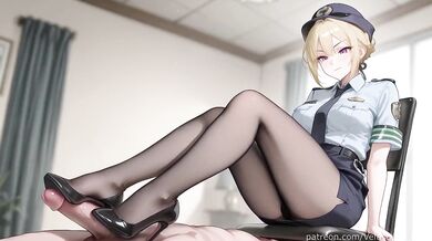 Officer examines huge evidence in Evelyn Chevalier hentai cosplay