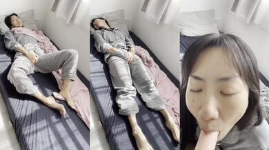 Japanese girl wakes up late for blowjob then solo blasts to orgasm