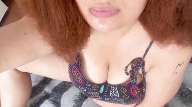 Hot busty redhead worships her own huge natural tits