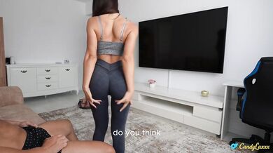 Step sis rides stepbro’s thick cock in clingy leggings explodes fast cumshot