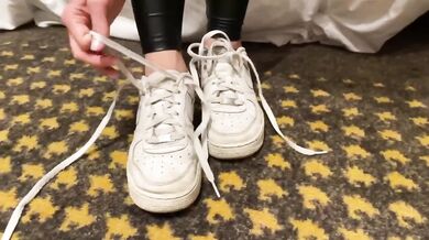 On your knees freak Air one POV femdom lesbian foot worship sneakers