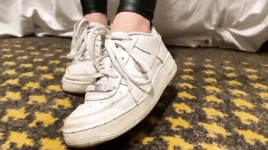 On your knees freak Air one POV femdom lesbian foot worship sneakers