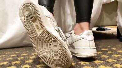 On your knees freak Air one POV femdom lesbian foot worship sneakers