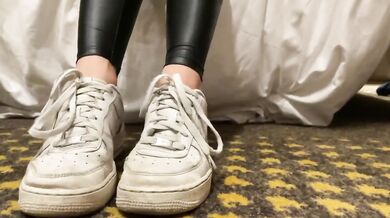 On your knees freak Air one POV femdom lesbian foot worship sneakers