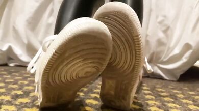 On your knees freak Air one POV femdom lesbian foot worship sneakers