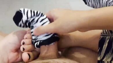 Her tight sock slave gushes cum and then she wears it raw