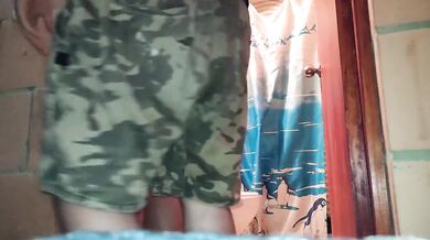 My stepbrother spies on me in the bathroom he sucks my ass and fucks me hard good anal