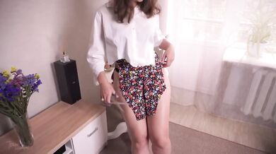 Roommate strips naked teasing you with ripped clothes in heated flash