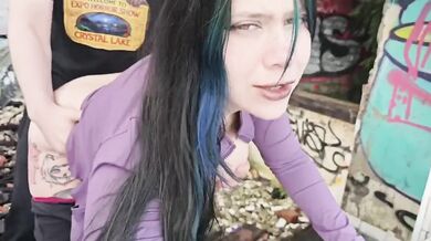 Gothica gets reamed raw in abandoned hotel cum squirt sloppy blowjob