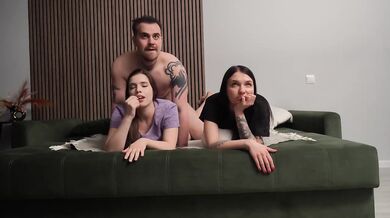 Russian sex with pink pussy and natural tits blown by 2 girls