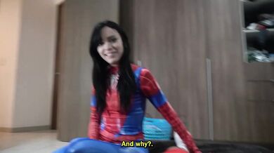 Roommate alone after Spiderman fails to satisfy her tight curvy ass