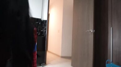 Roommate alone after Spiderman fails to satisfy her tight curvy ass