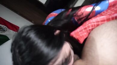 Roommate alone after Spiderman fails to satisfy her tight curvy ass