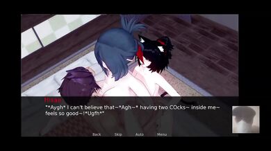 Demon slayer wrecks big boobed lady with her futa friend Rough cartoon double penetration