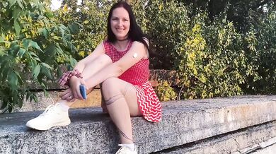 Brunette Blowjob Outdoor with massive facial load cum facial choke