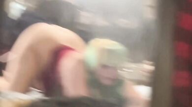 Thick alt chick chokes machine cock in solo session