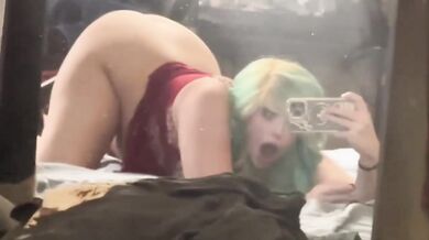 Thick alt chick chokes machine cock in solo session