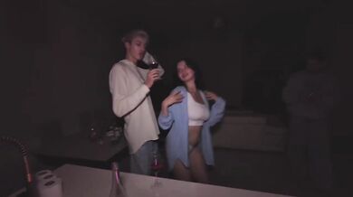 Busty cheating girlfriend squirts at house party in front of boyfriend