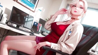 Blonde secretary's tight red dress office fantasy teased by beige suit