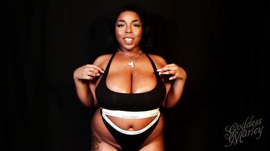 Spilling out my bra goddess Marley big tits worship boob bouncing ebony femdom