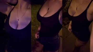POV Milf flashing big tits walking in public alone in pantyhose