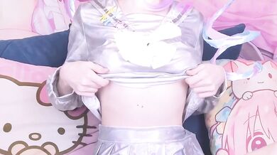 Shy cutie pleasures her tight pussy with a dildo in anime cosplay