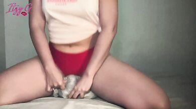 Desperate latina gushes against pillow climaxing hard alone