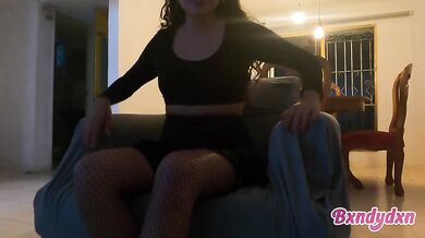 Latina in secretary stockings makes me cum while waiting for my boyfriend