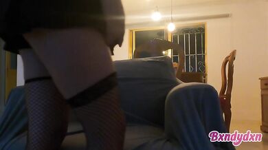 Latina in secretary stockings makes me cum while waiting for my boyfriend