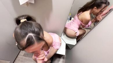 Fitting room cheating wife sucks stranger then gets fucked in the mall