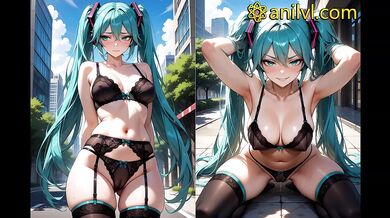 Hatsune Miku sucks thick cock then chokes on creampie