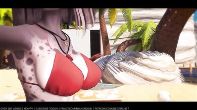 Two perfect body furry shark girls service you on the beach POV