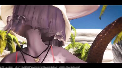 Two perfect body furry shark girls service you on the beach POV
