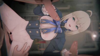 Saber’s knightly pride shattered in POV DP sandwich with step sis milf