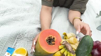 Squirting slut Naty Delgado ruined by juicy cucumber on picnic day