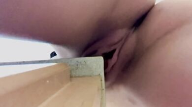 Teen rubs bathroom counter till big clit explodes in messy orgasm