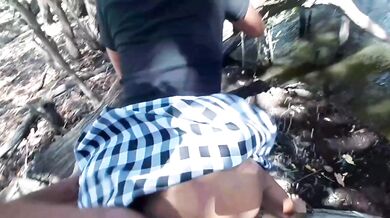 Hot stepsister raw butt doggystyle in the forest public fuck