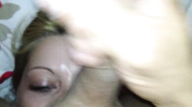 Petite blonde teen gets face fucked rimming ass licked massive facial cumshot