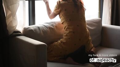 Moaning Loud and Intense on the Couch While Masturbating Hard