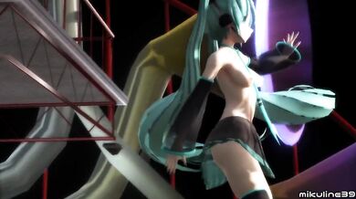 Miku’s virgin pussy ruined in hentai game solo session