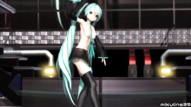 Miku’s virgin pussy ruined in hentai game solo session