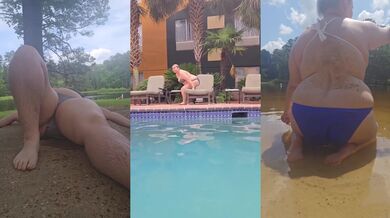 BBW hairy pussy flashed hard on outdoor beach bikini flashing risky